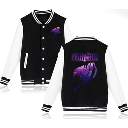 Janpanese Anime Fairy Tail Printed Baseball Jacket Streetwear Pullover Cool College Style Casual Jacket