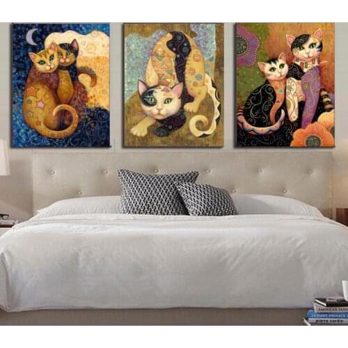 Hand Made Oil Painting gustav Klimt Painting Abstract Animal Modern Cat Home Decor Wall Art For Living Room No Frame