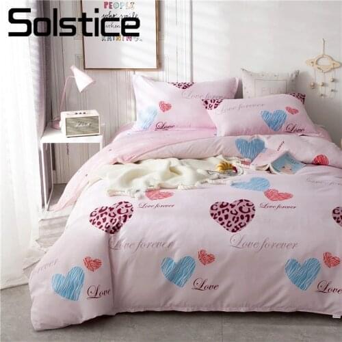Solstice Home Textile Bedding Linens Set Pink Heart Cartoon Duvet Cover Pillow Case Bed Sheet Girl Kid Teenage Bedclothes 3-4pcs