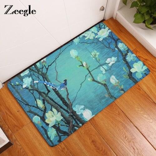 Zeegle Doormat For Entrance Door Oil Pattern Colorful Bird Tree Floor Rugs Anti Skid Mats For Living Room Bedroom Kitchen Use