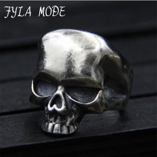 Drop ship Cool S925 Sterling Silver Rings For Men Trendy Smooth Polishing Big Tripple Skull Ring Punk Biker Jewelry 23mm Width