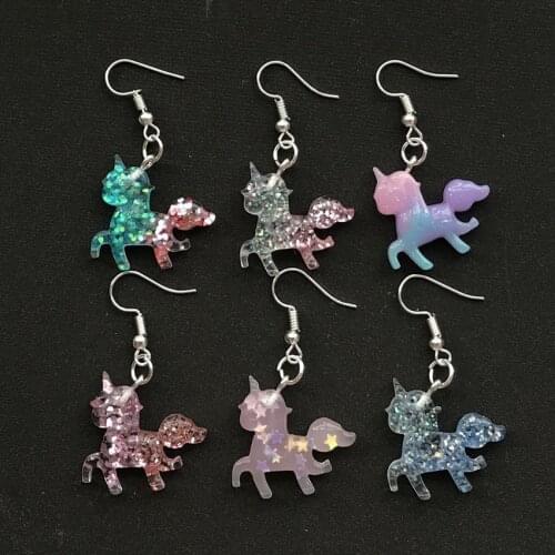 1Pair Cute Unicorn Earring Multicolor Flatback Resin Mini Unicorn Drop Earrings For Women Girls Funny fjewelry Earrings