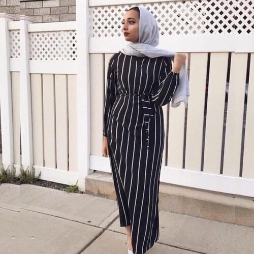 Muslim Dress Abaya For Women Gown Striped Dress Caftan Islamic Clothing Abaya Dubai Turkish Arabic Eid Mubarak