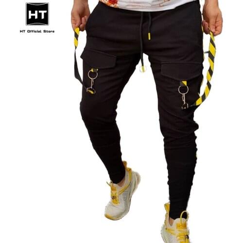 Mens Ribbon Cargo Pants Casual Military Tactical Striped Pants Male Outwear Loose Straight Slacks Long Trousers Plus Size 3XL