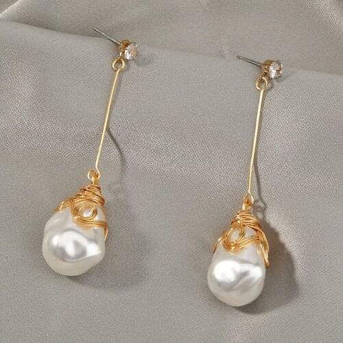 N7MF Huge South Sea Natural White Baroque Pearl Gold Dangle Earrings Clips for Daily/party/working