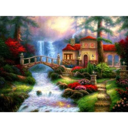 Diy Bridge Diamond Painting Set Cabin Landscape Mosaic Embroidery Picture Crystal Rhinestone Stickers Decal Wall Art Craft Gift