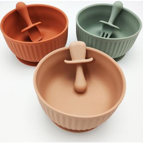 Baby Silicone Bowl Set For Baby Feeding Teether BPA Free Non-slip Childrens Suction Bowl Silicone Spoon Food Grade Tableware