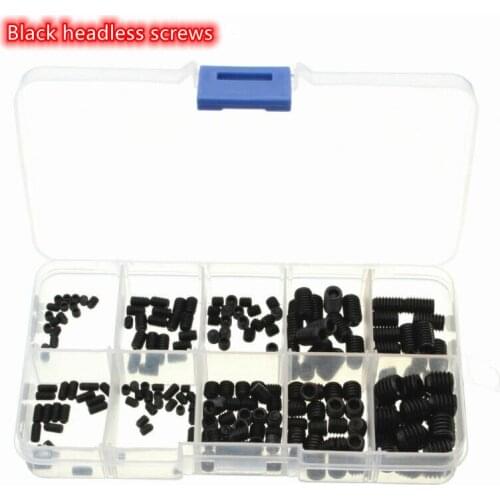 200pcs Black Allen Head Socket Hex Set Grub Screw Cup Point Assortment Kit + Box