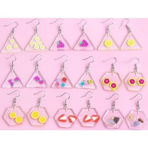 New Korean Cute Acrylic Fruit Earrings Lovely Temperament Strawberry Banana Orange Long Drop Earrings For Women Girl Party Gift