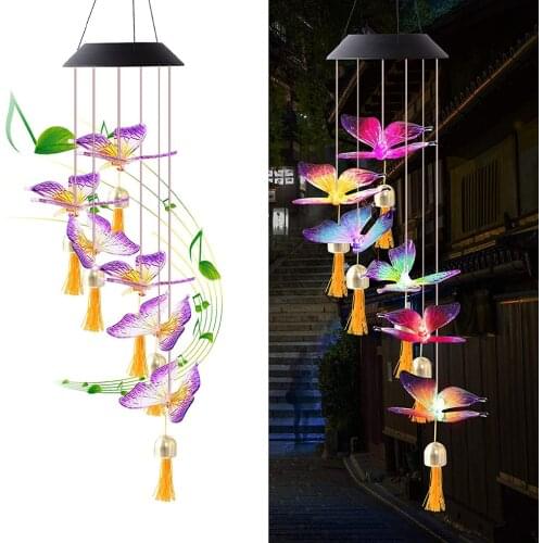 New Colorful Windbell Light Solar Power Bird LED Wind Chime Light IP65 Waterproof Garden Courtyard Home Decoration Windbell Lamp