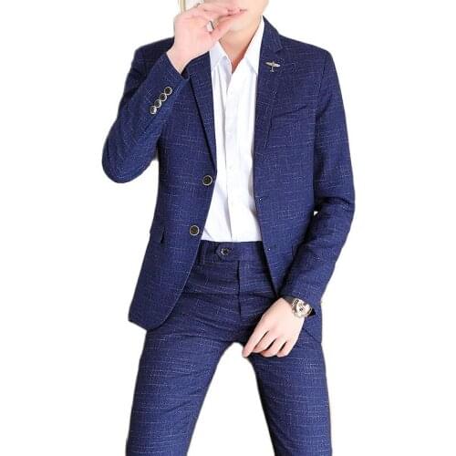 Jacket+Pants) Mens Wedding Suit Male Blazers Slim Fit Suits for Men Costume Business Formal Party Classic Black/Navy 2 Piece