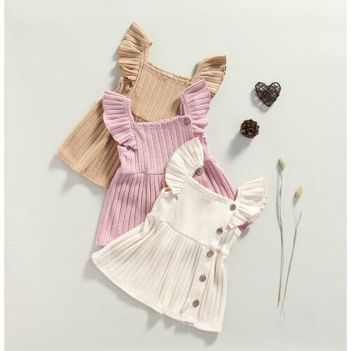 2021 Newborn Baby Girls Princess Ruffle Dress Solid Button Summer Dresses Spaghetti Strap Sundress for Girls White 0-24M