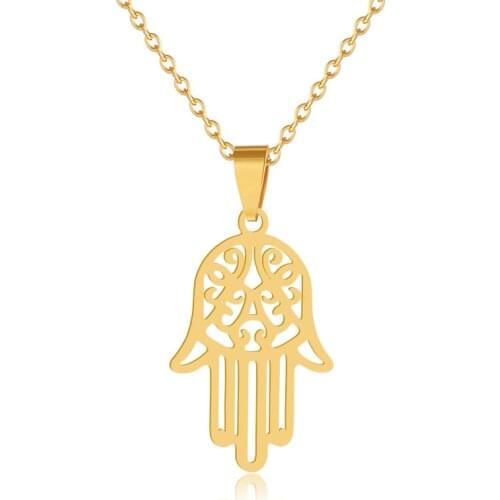 Hamsa Hand of Fatima Pendant Islamic Nceklace Gold Color Stainless Steel Chains For Women Religious Jewelry Gift Wholesale