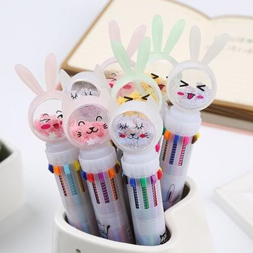 Sequin Ten-color Ballpoint Pen Korean Stationery Cute Pens Novelty Cartoon Pens Black Ink Signature Gel Pen Office Accessories