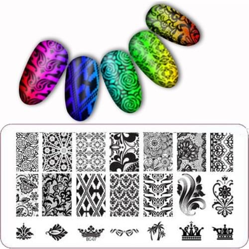 Nail Art Salon Product Laced All Series Metal nail art Stamping Image Konad Plate Print Template Classic Lace Plant BC07