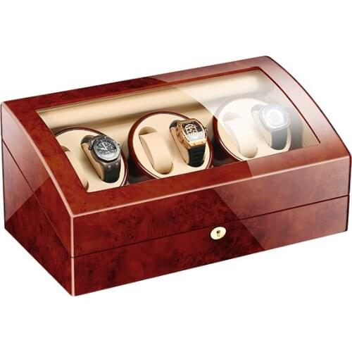 Top Brand Wood Watch Winder 6 Watches Storage Box Drak Brown Case Glasses Cover Wristwatch Boxes 7 Grids Mabuchi Motor