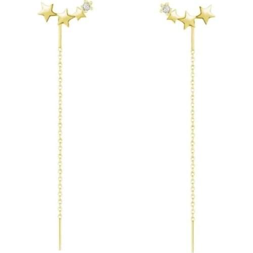 SILVERHOO 925 Sterling Silver Long Tassel Gold Color Drop Earrings For Women Shiny Small Zircon Star Earring Silver Jewelry Gift