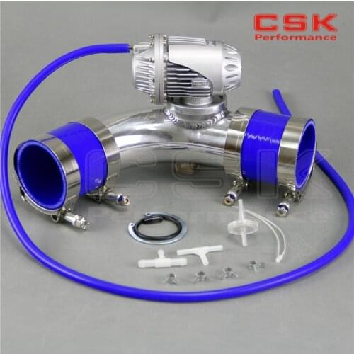 SQV Blow Off Valve BOV IV 4+2.5''63mm 90 degree Flange Pipe +silicone Hose kit BLUE