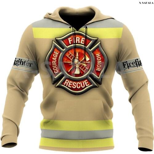 Strong Firefighter Tattoo Pattern 3D Over Printed Hoodie Man Women Unisex Outwear Zipper Pullover Sweatshirt Casual