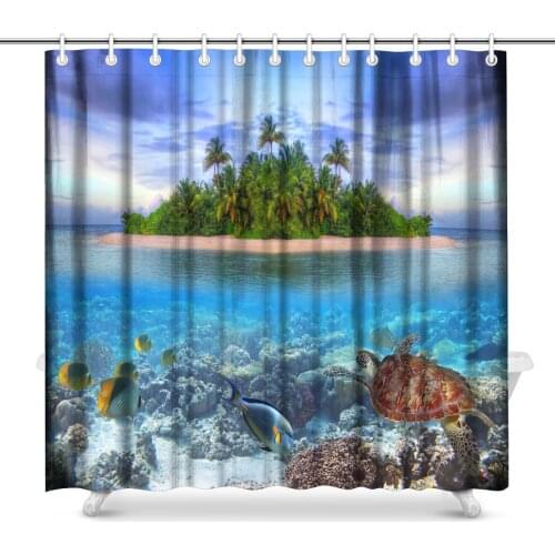 Tropical Island of Maldives Polyester Fabric Waterproof Bathroom Decor Set with Hooks Shower Curtains