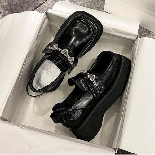 FONBERRY Heart-Shaped Platform Loafers Shoes Women Vintage Square Toe Slingback High Heels Women Pumps Black Punk Y2K Goth Shoes