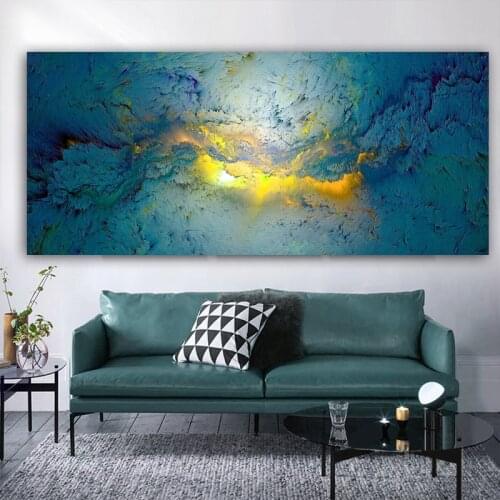 Wangart nordic blue ocean Abstract Oil Painting landscape Wall Picture For Living Room Canvas Modern Art Poster And Print