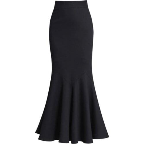 2021 New Fashion Women Long Skirts Vintage Mermaid High Waist Skirt Black Package Hip Slim Tight Fishtail Office Lady For Spring