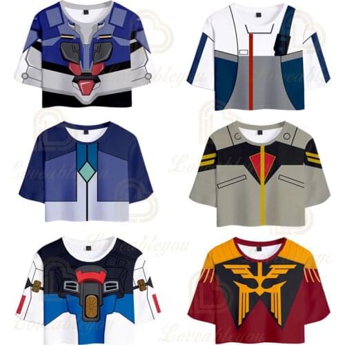GUNDAM Summer Short Tshirt Harajuku Sexy Crop Top for Pretty Women T Shirt Funny 3d Print T- Shirt Female Tees