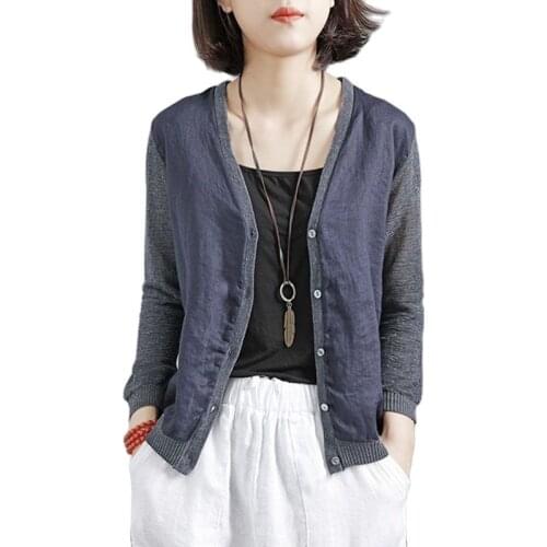 High Quality Womens Jacket 2021 Summer New Products V-Neck Flax Ice Silk Knitted Coat Spring Autumn Thin Female Outerwear Tops