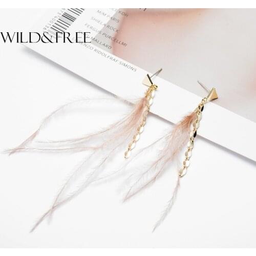 Wild & Free Long Droop Genuine Feather Earrings Statement 2019 New Design Triangle Ear Studs for Women Exquisite Tassel Jewelry
