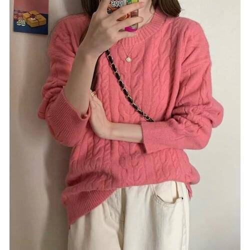 2021 New Winter Spring Women Sweaters Pullovers Female Loose Oversized Knitted Tops Ladies O-neck Casual Pullover Tops M386