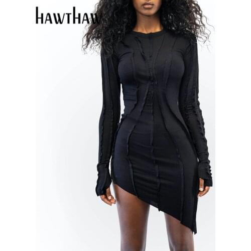 Hawthaw Women Autumn Long Sleeve Patchwork Fashion Streetwear Bodycon Package Hip Black Mini Short Dress 2020 Fall Clothes