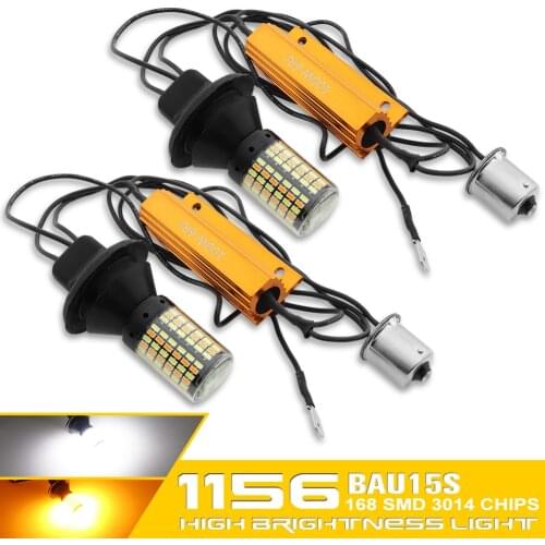 2Pcs 7440 1156 BA15S BAU15S LED Bulb Canbus 168SMD Error Free P21W White Amber Double Color Lamp PY21W Car DRL Turn Signal Light