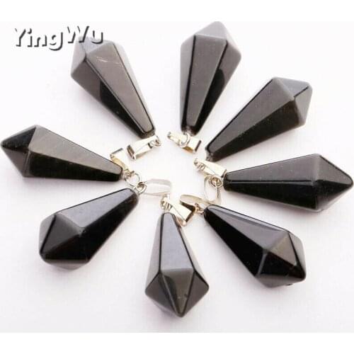 20pcs Lot Natural Rock Black Stone Hexagon Pyramid Reiki Pendulum Pendant Charms Chakra Amulet European Fashionable Jewelry