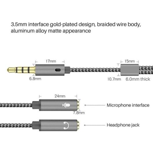 3.5mm Audio Splitter Cable For Computer Jack 3.5mm Male Headset 1 Cable AUX Adapter Splitter Mic to Female 2 Splitter Y J1K3
