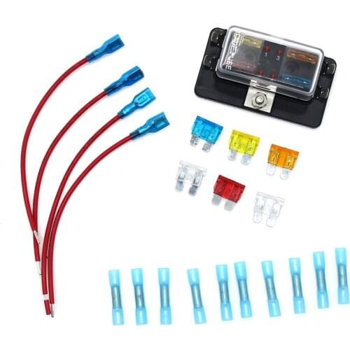 DC 12-32V 4 Way Terminals Circuit Car Boat Auto Blade ATY Fuse Block LED Illuminated Warning ATC with fuse and spade terminals