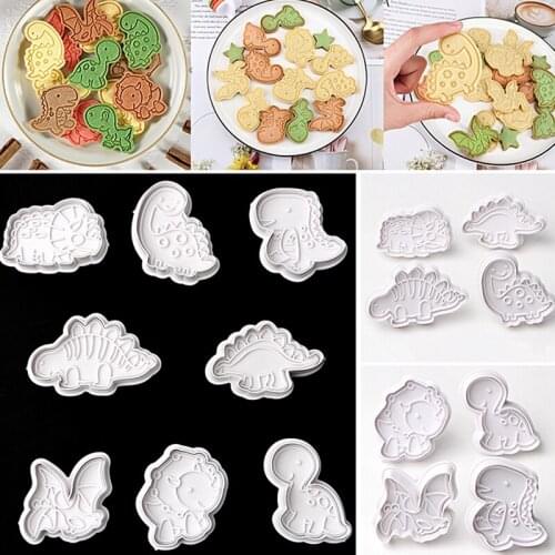 4Pcs/Set Dinosaur Shape Cookie Cutters Plastic 3D Cartoon Biscuit Mold Cookie Stamp Kitchen Baking Pastry Bakeware