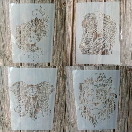 4pcs Size A4 DIY Craft mandala Stencils for Painting on Wood,Fabric,Walls Art Scrapbooking Stamping Album Embossing Paper Cards