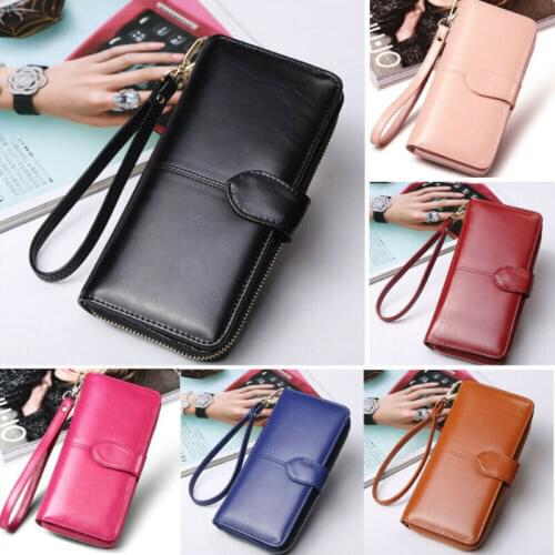 7 Colors Womens Long Leather Clutch Solid Wallet Large Capacity Purse Card Holder Zipper