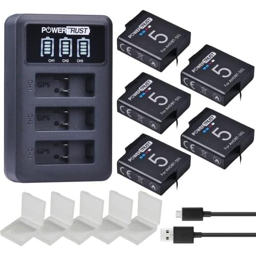 5Pcs battery For Gopro 7 Gopro 8 AHDBT-501 Battery+LED USB 3Slots Charger with Type C port for Gopro hero 5 hero 6 Gopro7 Camera