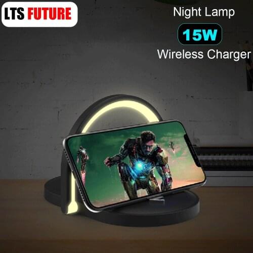 15W QI Wireless Chargeur with Foldable LED Table Lamp for Samsung iPhone 12 11 Pro Max Desktop Charger Stand Night Reading Light