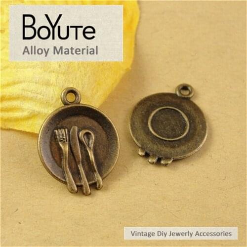 BoYuTe (50 Pieces/Lot) 17*15MM Vintage Antique Bronze Plated Dish Pendant Charms Diy Jewelry Accessories Parts Wholesale