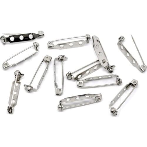 50Pcs Back Pins Safety Pins for Brooches Alloy Silver Tone Crafts DIY Making Finding 28x7mm