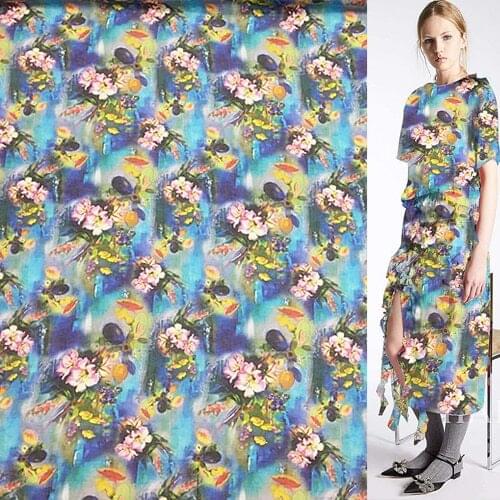 Colorful floral print silk and linen fabric natural fabric 140cm width,SLN139