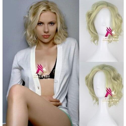 Movie Lucy Scarlett Johansson Cosplay Costumes Wig Brown Curly Wave Hair Halloween Party Cosplay Props +wig cap