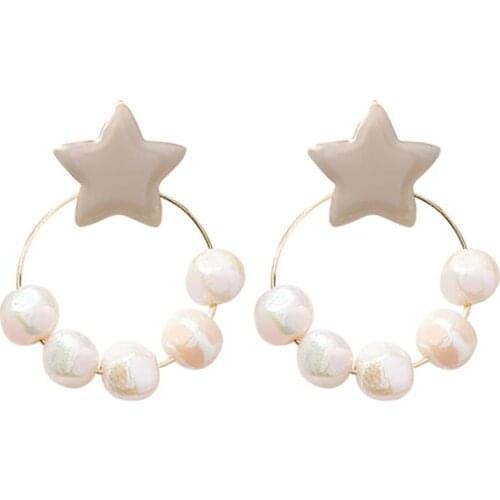Geometric Acrylic Pearl Seashell Earrings Retro Pentagon Star Simple Earrings Fashion Pendant Earrings Jewelry Chain Women Charm