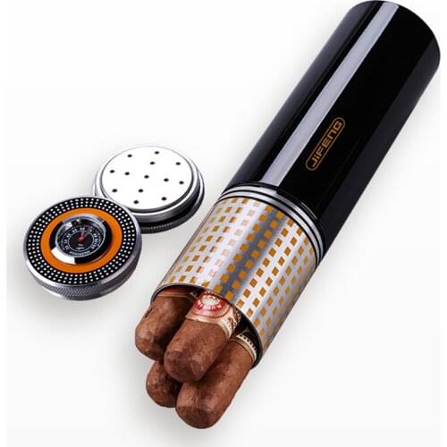 JIFENG Cigar Box Humidor Jar Travel 4 Tubes Cigar Case W/ Humidor Humidifier Hygrometer Humidors Tube Fit COHIBA Cigars