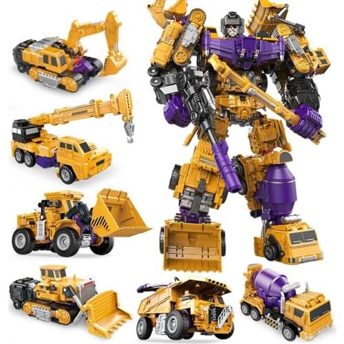 Jinjiang 6 IN 1 Devastator Classic Toys Cool Transformation Action Figure KO GT Truck Excavator Crane Model Robot Boy Adult Toy