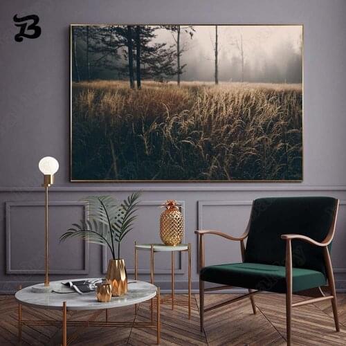 Canvas Painting Wall Art Landscape Misty Forest Autumn Scenery Vintage Canvas Posters and Prints for Living Room Home Wall Decor