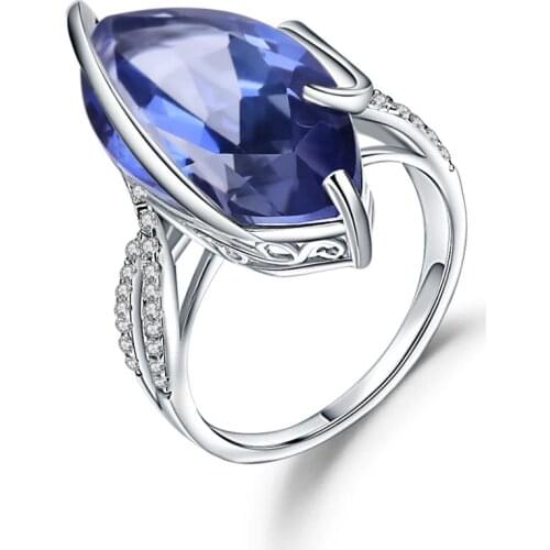 Gems Ballet Fashion Wedding Gemstone Ring 12.31Ct Natural Iolite Blue Mystic Quartz Rings Pure 925 Sterling Silver Fine Jewelry